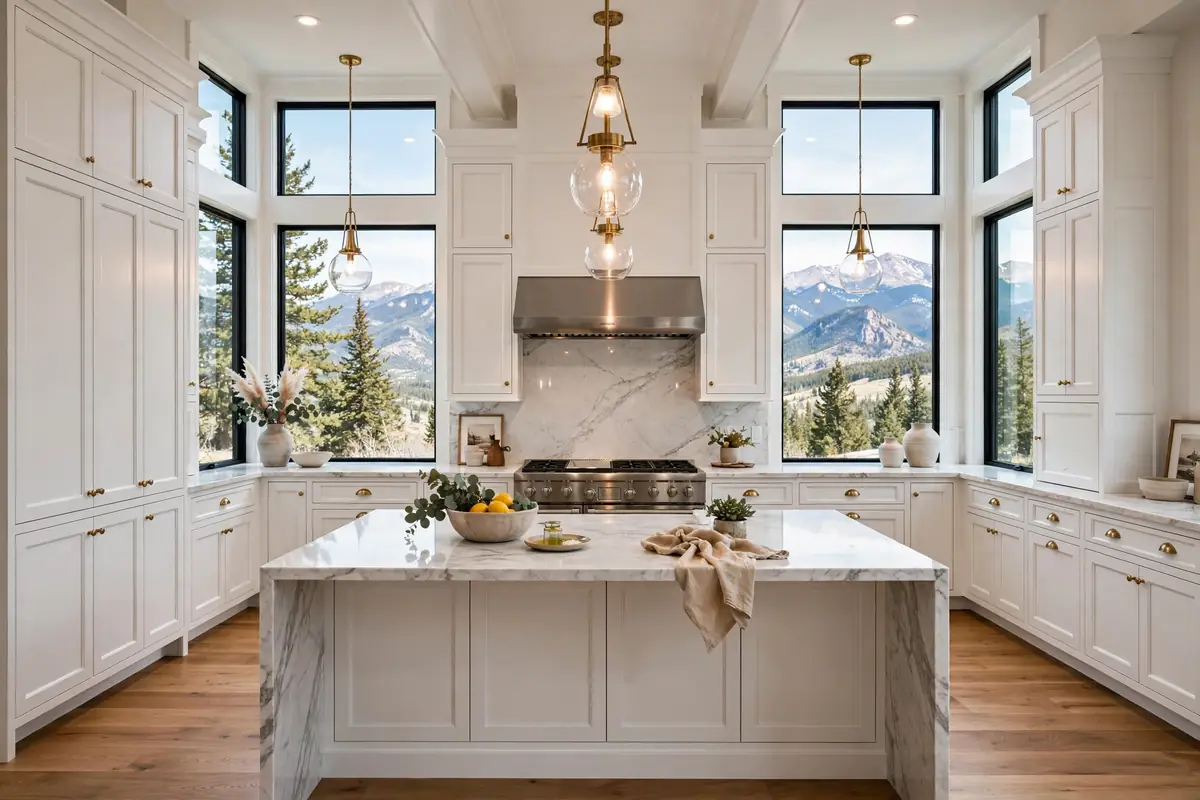 Finished full kitchen remodel Colorado Springs with custom cabinets and Finished full kitchen remodel Colorado Springs with custom cabinets and large quartz island