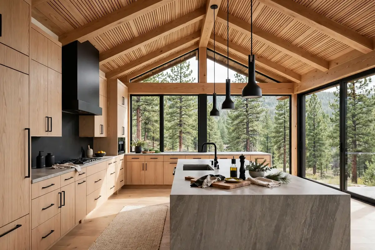 Mountain-contemporary kitchen remodel Monument CO: white oak cabinets, forest view