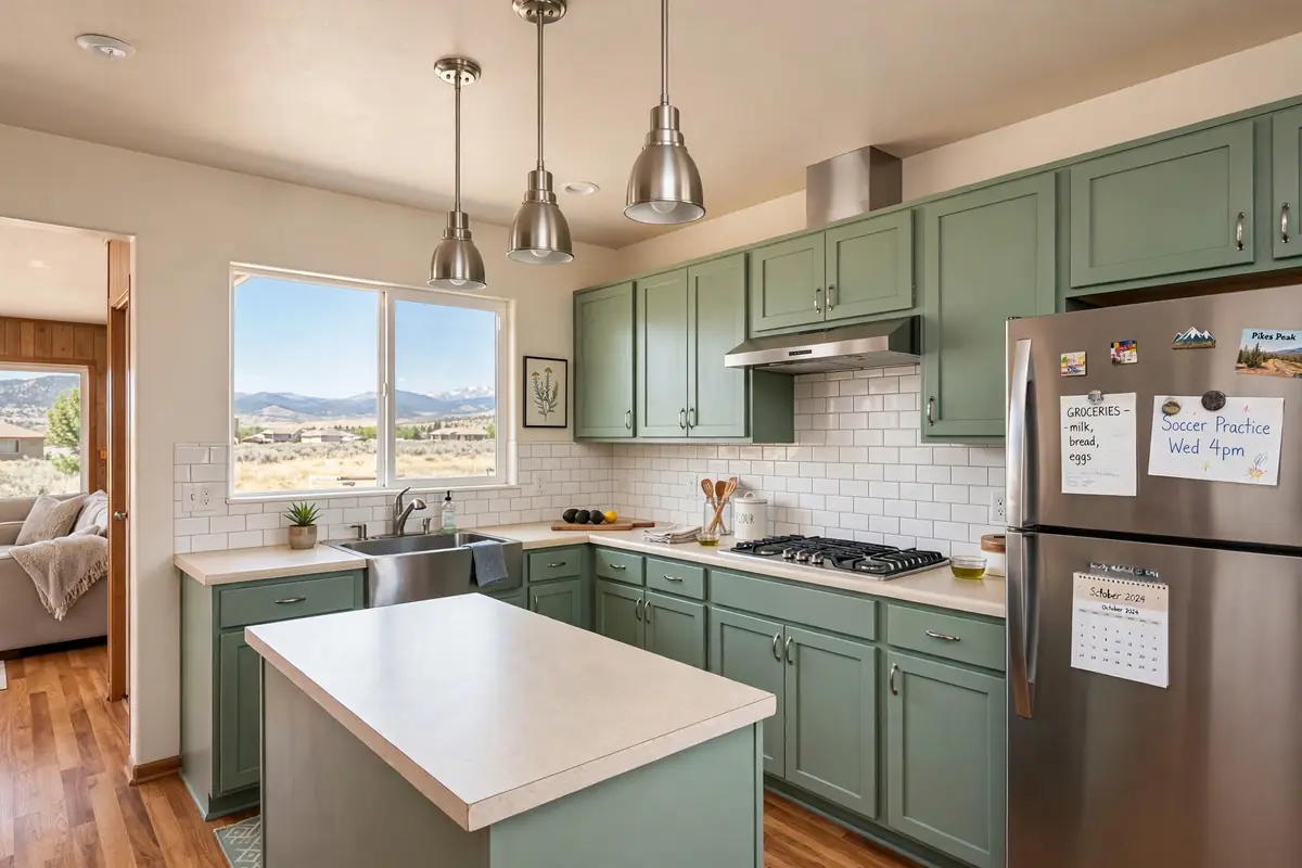Practical kitchen remodel Security Widefield CO: painted shaker cabinets in a ranch home